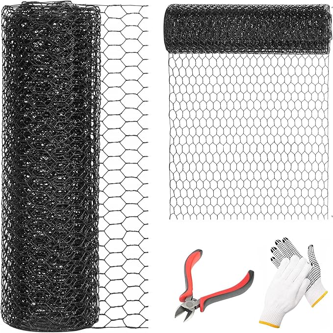 48'' x 50' Black Chicken Wire Fencing, 1 inch Chicken Wire and 20 Gauge Poultry Netting, Garden Mesh Fence Roll for Floral Arrangements/Crafts/Farm/Livestock/Pet Protection