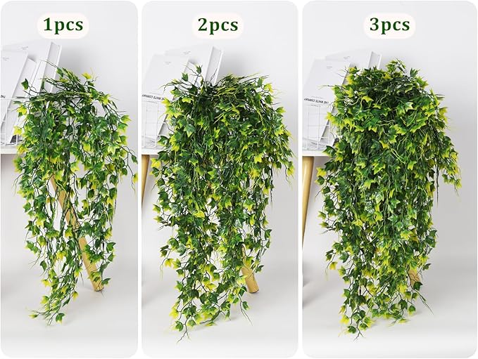 RECUTMS Artificial Plant Fake Plants Artificial Hanging Plants Faux Ivy Plant with Yellow Leaf Fake Hanging Plant Indoor Decoration House Party Garden Room Wall Decor（Yellow）