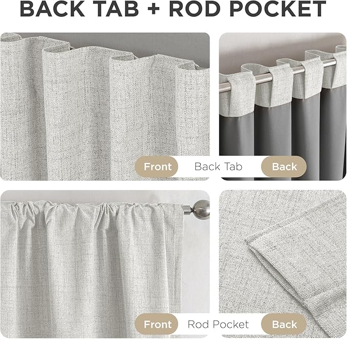Joydeco 100% Blackout Curtains for Bedroom - Natural Linen Curtains 42" W x 63" L, Thermal Insulated 2 Panels White Light Blocking Drapes, Rod Pocket & Back Tabs, Darkening Privacy for Living Room