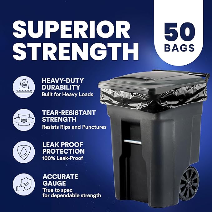 Plasticplace 95-96 Gallon Trash Bags │ 2.0 Mil │ Black Heavy Duty Garbage Can