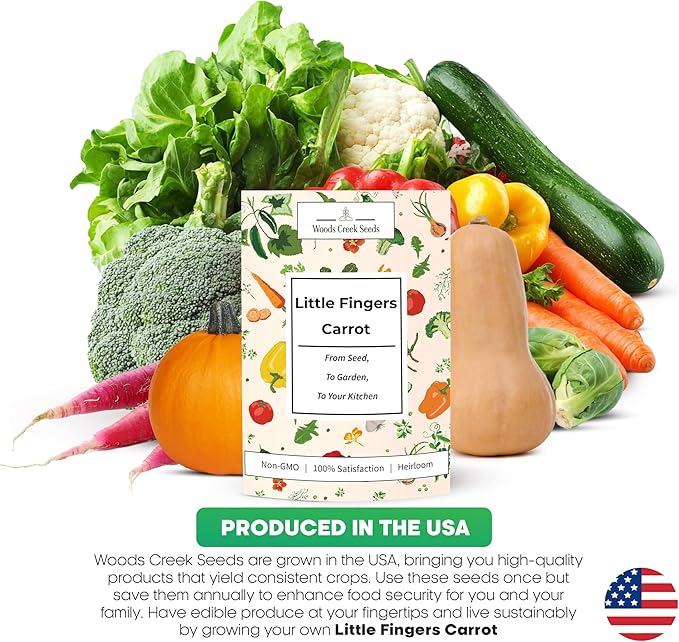 Woods Creek Seeds: Little Fingers Carrot Seeds for Planting - Over 2,800 Heirloom Carrot Seed Pack - Non-GMO Carrots Seeds for Planting Outdoors or Indoors - Beginner Friendly Vegetable Gardening