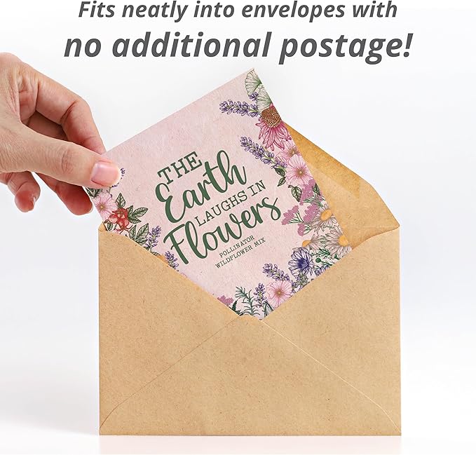 Bentley Seed Co. | The Earth Laughs in Flowers | Beautiful Illustrated Flower Design Art and Quote | Environmental Favor | Pollinator Wildflower Mix Seed Packets | Eco-Friendly Hand Out Gift | 25 Pack