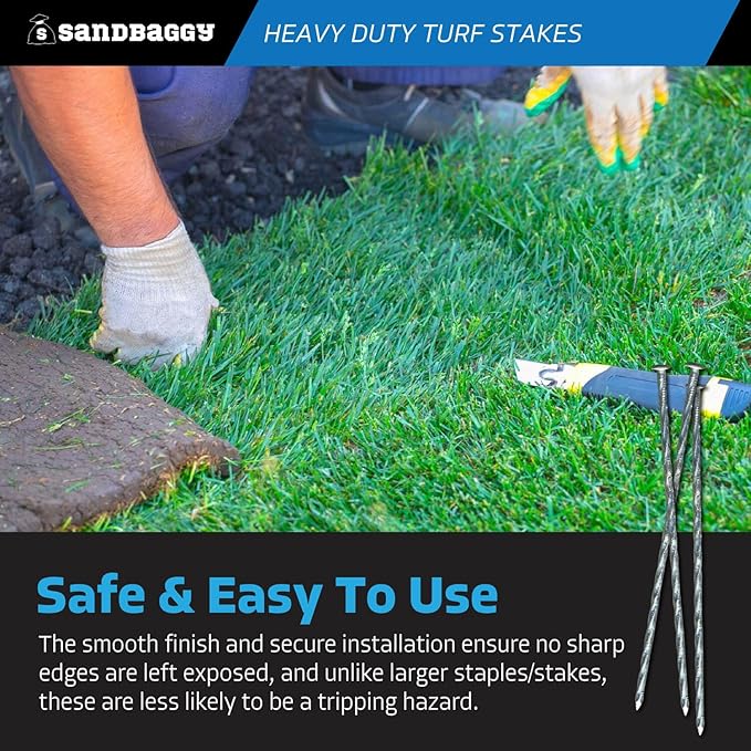 Sandbaggy 12" Heavy Duty Galvanized Artificial Turf Stakes - Spiral Landscape Nails - Ground Spikes/Pins, Synthetic Grass, Lawn, Edging, Weed Barrier Fabric (12 inch - Ultra Heavy Duty, 25, Count)