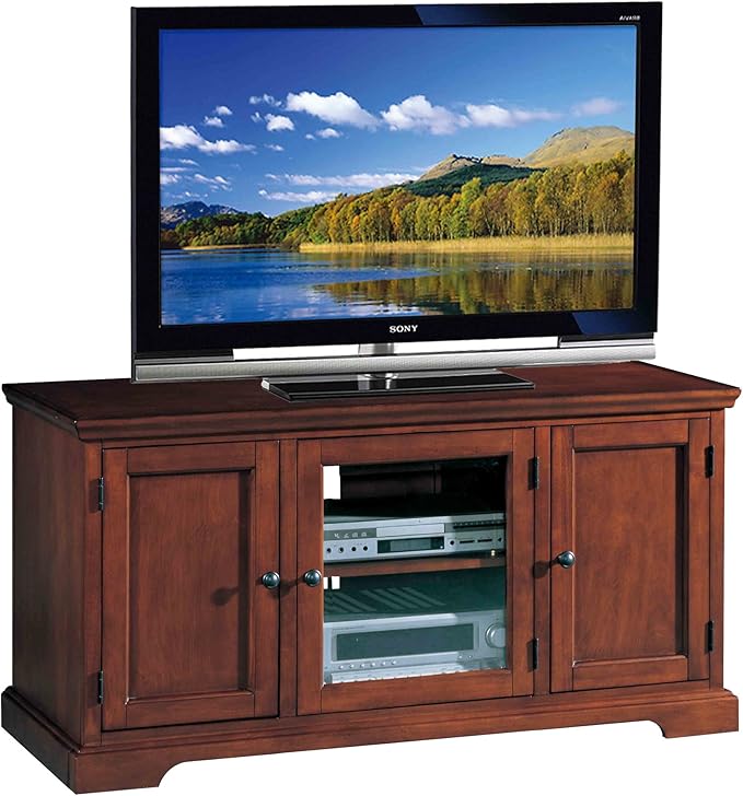 Leick Home 87350 Three Door TV Stand with Cabinet Storage for 55" TV's, Westwood Brown Cherry