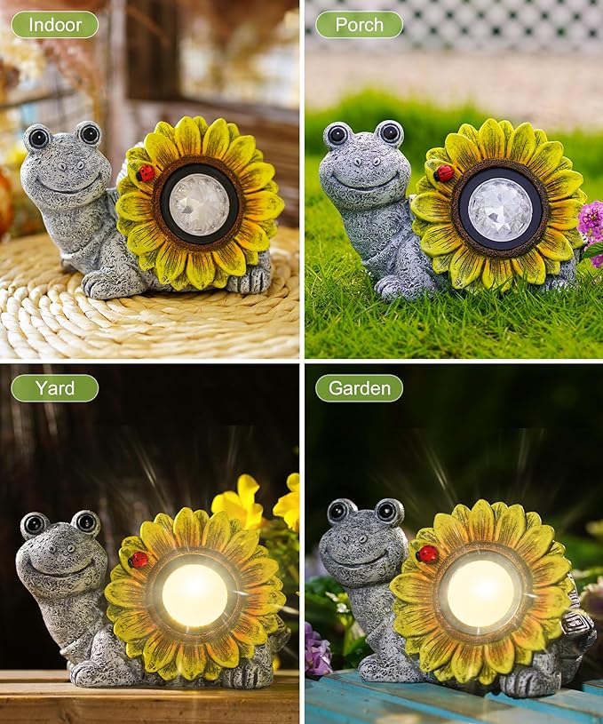 Nacome Solar Turtle Garden Decor with Sunflower: Outdoor Clearance Statues Lights for Outside Lawn Ornaments Porch Patio Balcony Yard - Birthday Gifts for Mom Grandma Women(Grey)