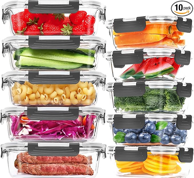 Skroam 10-Pack Glass Meal Prep Containers, Food Storage Containers