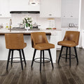 Counter Height Swivel Bar Stools Set of 3, 26 Inch Bar Stools with Footrest, Faux Leather Upholstered Barstools with Back and Solid Wood Legs for Kitchen Island, Dining Room,Pub,Brown