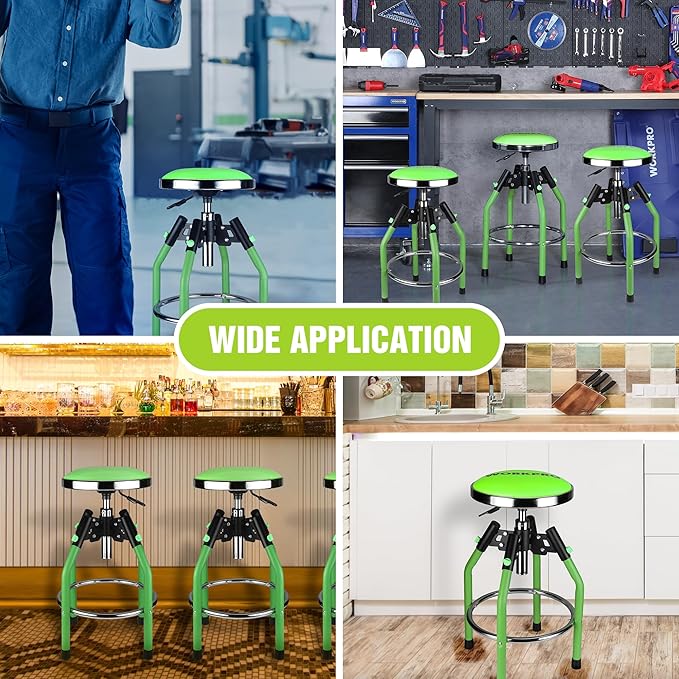 WORKPRO Garage Bar Stool, Heavy Duty Adjustable Hydraulic Shop Stool, 29in to 33. 86in, 330-Pound Capacity, Green