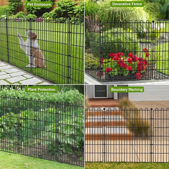 8 Panels No Dig Decorative Garden Fence for Yard, 48 in(H) X 21 ft(L) Animal Barrier Fencing for Outdoor Dog, Metal Portable Garden Fences for Borders, Pets, Landscape, Temporary Fence