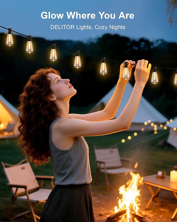 Outdoor String Lights - 50FT LED Patio Lights with 27 Shatterproof Waterproof Bulbs, Connectable Dimmable Edison IP65 ST38 Outside Lights for Garden, Balcony, Porch, Backyard, Deck, Home Decor