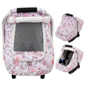 Car Seat Cover Baby Girls, Mink Dot Carseat Covers for Newborn with Breathable Mesh and Sun Shade Window, Warm Stretchy Infant Car Seat Canopy Snug Fit Baby Carrier, Stroller