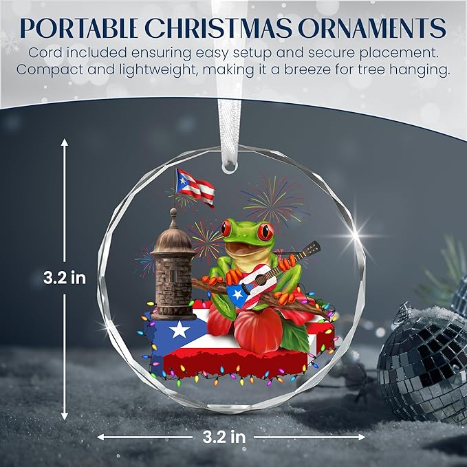 FLAGWIX Christmas Puerto Rico Gifts for Women Men - Coqui Frog Glass Ornaments 2025 for Tree Decorations - Puerto Rico Christmas Ornament for Home Decor Indoor, Gifts for Mom Dad, Friend Gift Ideas