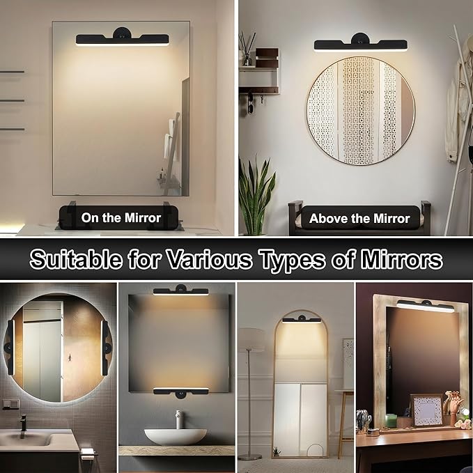 Benreom Wireless Vanity Lights for Mirror, Rechargeable Battery Operated Stick on Lamp, Adjustable Makeup Light, Cordless Magnetic LED Bar Renter Friendly Lighting Decor Gift, Black