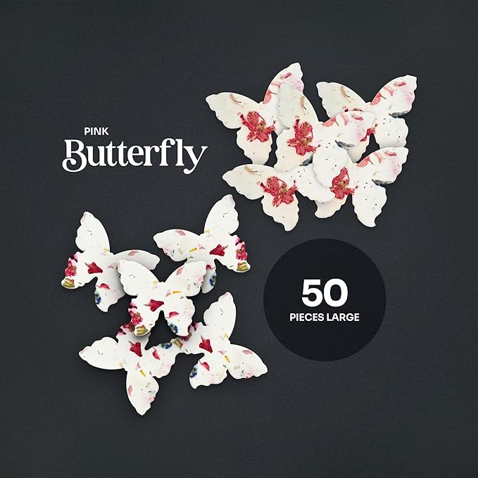 Butterfly Seed Paper – 50pcs Large Pink Plantable Wildflower, Writable & Plantable Gift for Moms, Plant Lover, & Teachers, Ideal for Weddings, Baby Shower, Memorial, & Celebrations