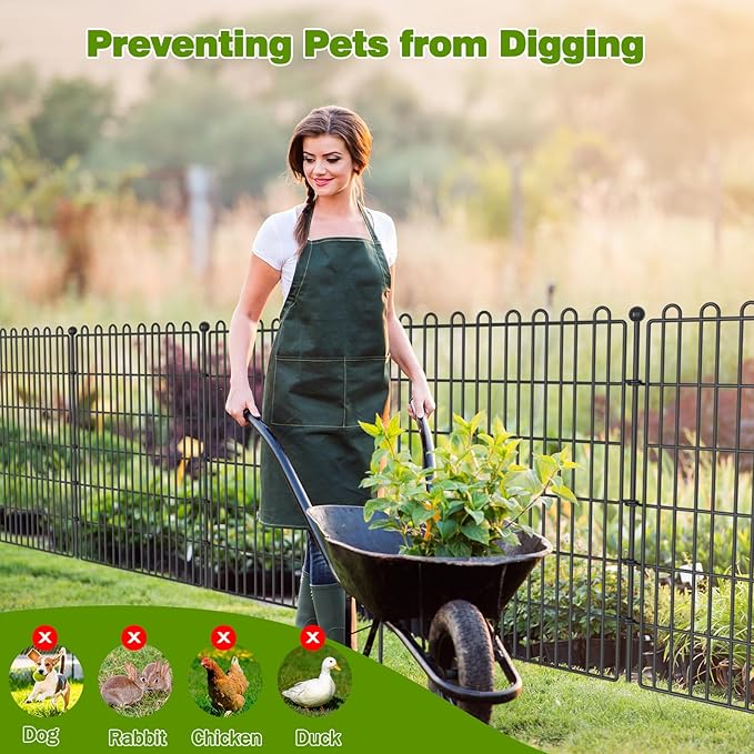 4 Panels No Dig Decorative Garden Fence with Gate for Yard, 48 in(H) X 10.5 ft(L) Animal Barrier Fencing for Outdoor Dog, Metal Portable Garden Fences for Borders, Pets, Landscape, Temporary Fence