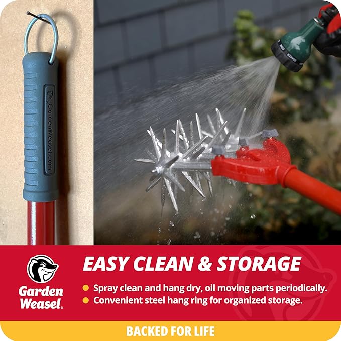 Garden Weasel Rotary Cultivator & Hand Tiller - 2-in-1 | Aerate, Weed, Cultivate, Plant, Reseed | Lawn Reseeding Garden Tool, Garden Soil Loosener | 91206