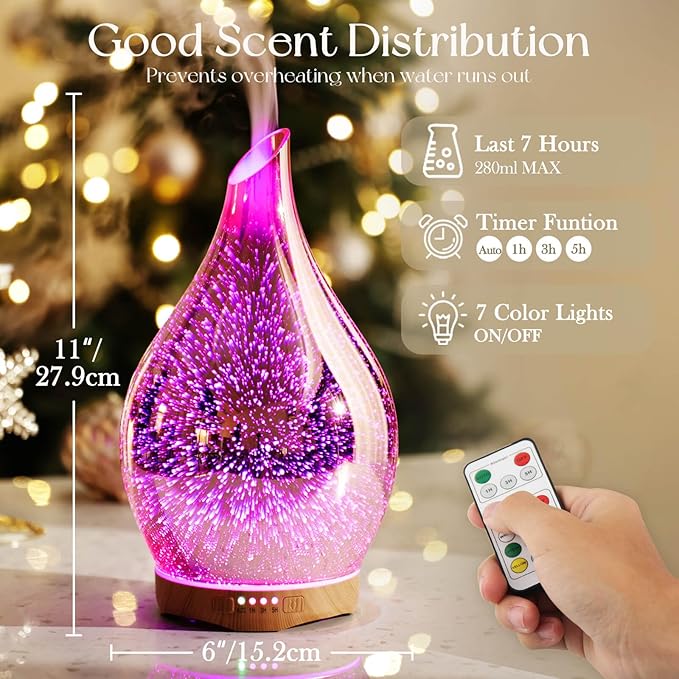 Porseme 280ML Essential Oil Diffuser, Aroma Ultrasonic Humidifier with Remote Control, BPA Free, Auto Shut-Off, Timer Setting