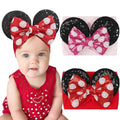 2Pcs Red Baby Girl Large Mouse Ears Dot Headbands with Sequin Bow, Wide Nylon Turban Hairband, Theme Park Headwear, Hair Bow Headband for Toddler, Kids, Party Supplies
