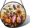 Stained Glass Window Hanging, Pumpkin Sunflower Suncatcher Diamond Glass Panel Sun Catchers Decor for Birthday for Women, Men, Wife, Aunt, and Mom 9.8 in