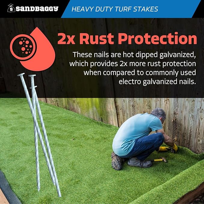 Sandbaggy 8" Heavy Duty Galvanized Artificial Turf Stakes - Spiral Landscape Nails - Ground Spikes/Pins - Synthetic Grass, Lawn, Edging, Weed Barrier Fabric, Garden (8 inch - Heavy Duty, 25, Count)