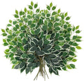 24PCS Ficus Leaves Artificial Branches - 24" Faux Ficus Greenery Tree Branches - Fake Leaves Sprays for DIY Arch Wedding Wall Decor - Green & White