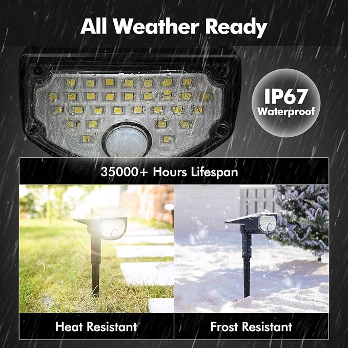 AloftSun Solar Motion Sensor Outdoor Lights,Waterproof Motion Sensor Spot Lights- 30 LED/3 Modes Solar Powered Spotlights,Landscape Lighting for Yard and Garden, Cool White,6 Pack