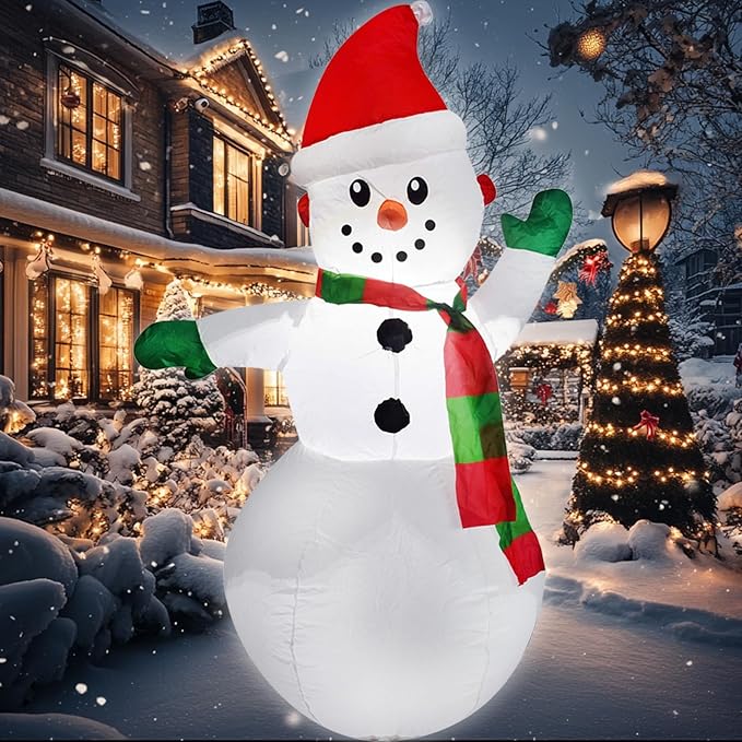 Mimi Funn 4FT Christmas Snowman Inflatables Blow Up Yard Decorations, Christmas Blow Up Snowman with Colorful Scarf for Indoor Outdoor Yard Garden Decorations