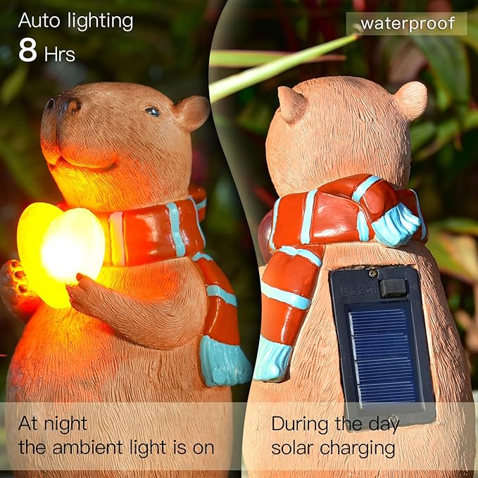 Solar Capybara Garden Statue Outdoor Decor with Heart - Lawn Ornament for Patio, Yard, Balcony, Romantic Light-Up Garden Decoration, Unique Gift for Lovers, Women, Mom, or Grandma
