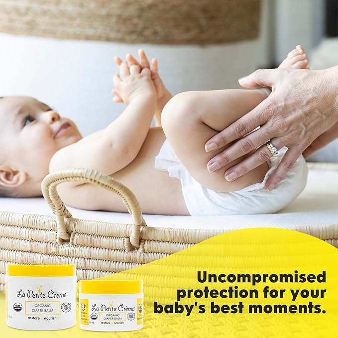La Petite Creme French Organic Diaper Balm (1 oz) - Healing & Nourishing Diaper Cream - Gentle & Safe Liniment Baby Lotion - USDA Certified Organic - Baby Essentials for Newborn