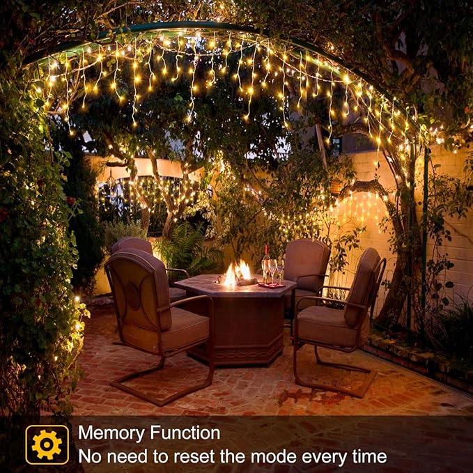 Warm White Christmas Lights Outdoor, 66ft 640 LED Icicle Lights for Outside House with Connectable Clear Wire 8 Modes Timer, Plug in Waterproof for Eaves Yard Party Indoor Holiday Decoration