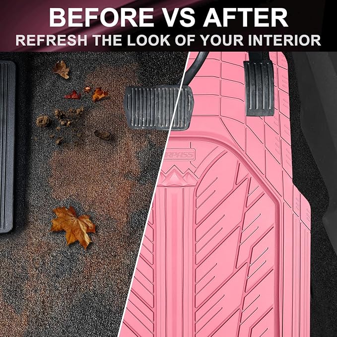 CAR PASS Floor Mats for Cars M-L Size, Heavy Duty Rubber Floor Mats with Trunk Cargo Liner, Universal Trim-to Fit Automotive Floor mats for Truck Van SUV Waterproof All Weather Car Mats All Pink