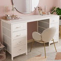 Huuger 47 Inch Vanity Desk with 8 Fabric Drawers, White Desk, Computer Desk with Large Storage, Drawers, for Home Office, Bedroom