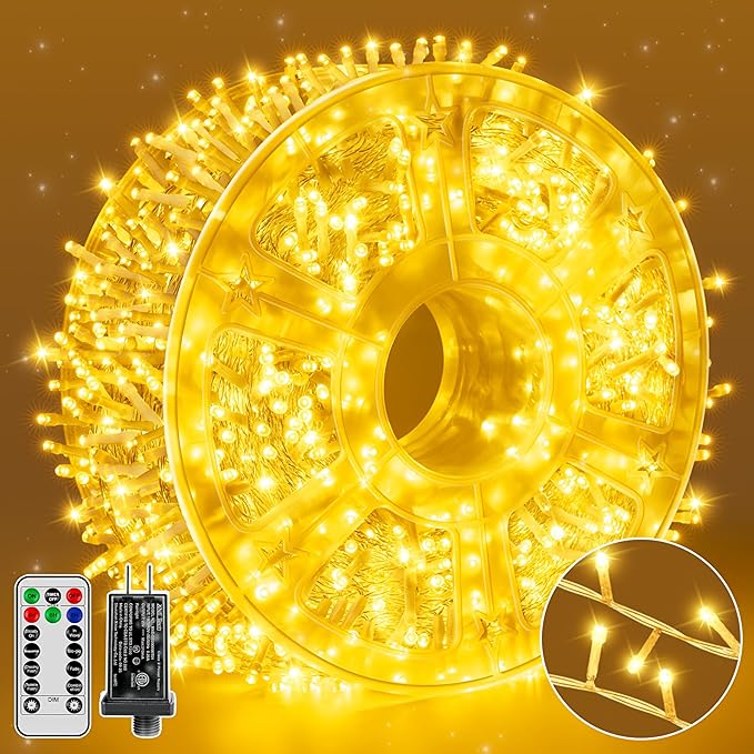 Guhope Christmas String Lights 1200LED 196FT, 8 Modes Dimmable Fairy Lights with Remote and Timer, Waterproof Christmas Lights for Festive Decoration Indoor Wedding Party Holiday (Warm White)