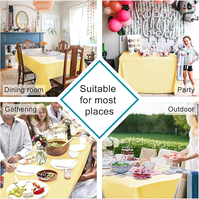 Hiasan Light Yellow Rectangle Tablecloth - 30 x 60 Inch - Waterproof & Wrinkle Resistant Washable Fabric Table Cloth for Dining, Party and Outdoor use