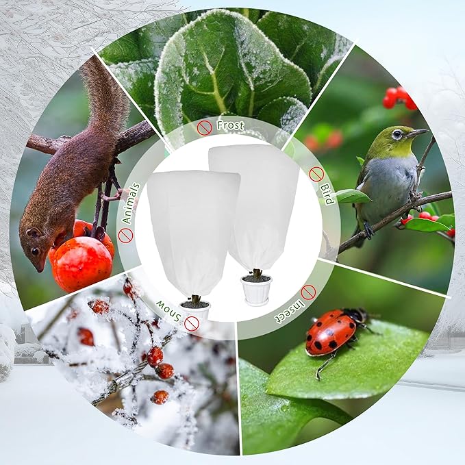 4 Pack Plant Covers Freeze Protection for Winter, 31.5''×23.6'' Frost Cloths for Outdoor Plants Cold Weather Blankets with Drawstrings