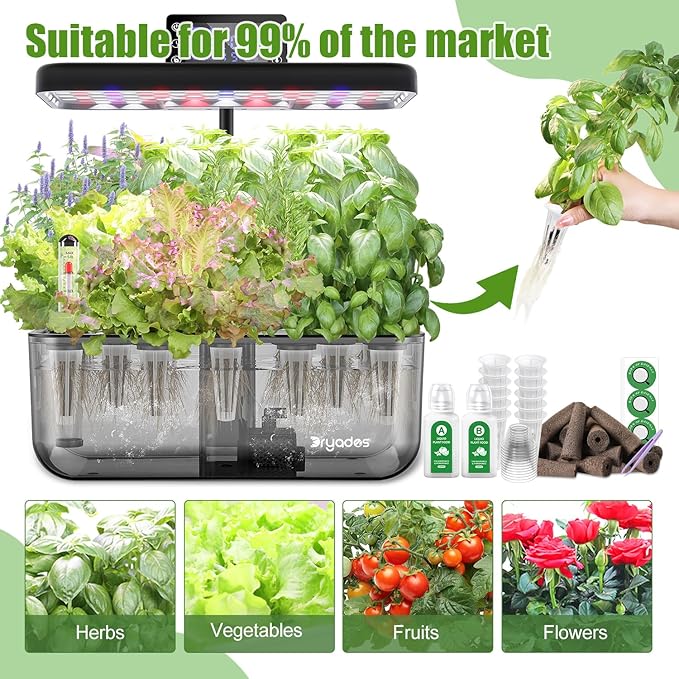 12 Pods Gourmet Herb Seed Kit Compatible with All Hydroponics, Growing Kit with Nutrient Solution, Seeds & Grow Sponges – Indoor Garden for Fresh Herbs & Vegetables (Nutrient & Salad Mixed Seed)