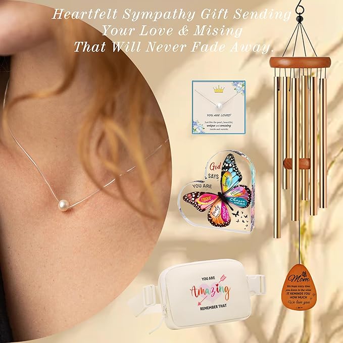 Christmas Basket Gifts for Mom from Daughter, Gift Baskets for Women Mom Gifts Butterfly Wind Chimes, Birthday Easter Basket Thank You Gift