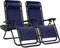 Best Choice Products Set of 2 Adjustable Steel Mesh Zero Gravity Lounge Chair Recliners w/Pillows and Cup Holder Trays - Navy Blue