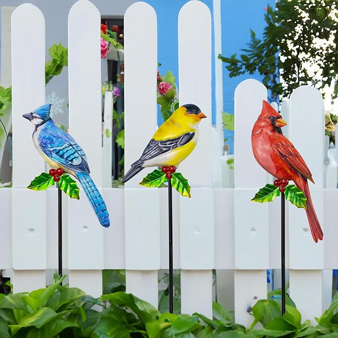 3 Pack Birds Metal Decorative Garden Stakes - 20 Inch Shaker Patio Decor Art and Rust Resistant Metal Garden Decor for Indoor and Outdoor Decor - Perfect for Patio and Lawn Ornaments