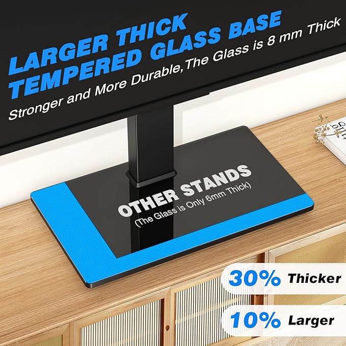 Rfiver Universal Swivel Table Top TV Stand for 37 to 65, 70 75 inch TVs, Height Adjustable Table Top TV Stand Mount with Tilt, Heavy Duty TV Replacement Stand with Tempered Glass Base Up to 110lbs