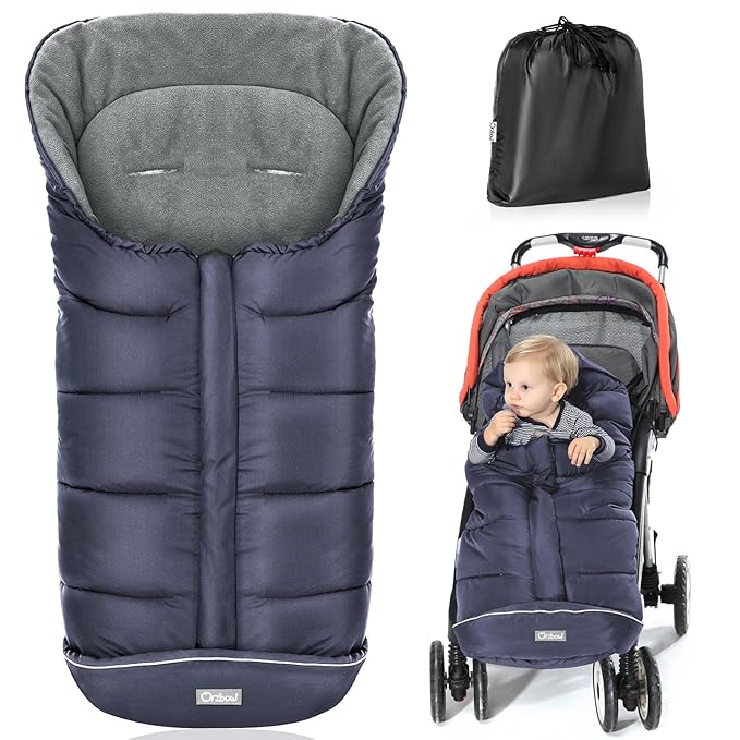 Orzbow Universal Footmuff for Stroller, Winter Warm Baby Bunting Bag, Waterproof Windproof Warm Polar Fleece Lined for Toddler Sleeping Bag, Blue
