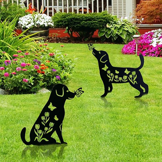 Upriver 2 Pack Metal Dog Decorative Garden Stakes, Weather Resistant Dog Silhouette Statues for Garden Patio Yard Art Outdoor Decor Lawn Ornaments, Labrador Gifts for Pet Lovers
