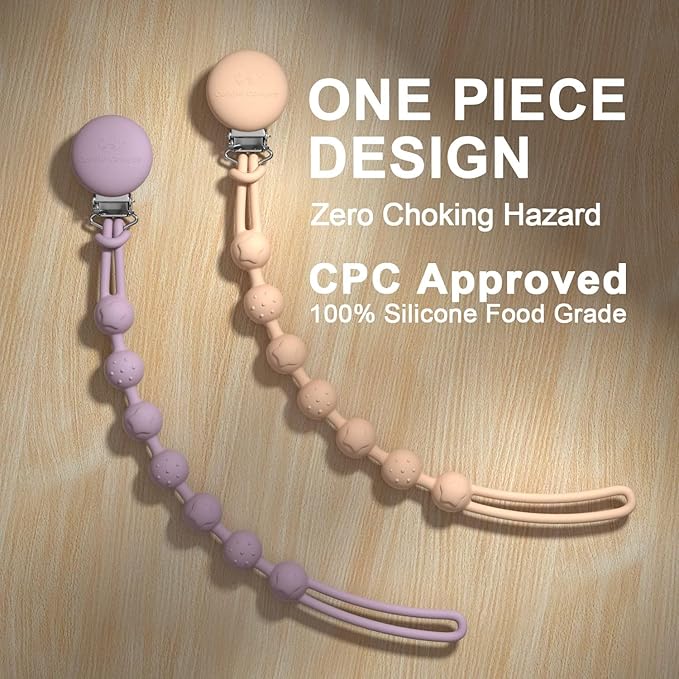 Cuddle Campus Silicone Pacifier Clip Holder with One Piece Design,Soft Flexible Binky Clips with Texture for Baby Boy and Girl Pack of 4(0-6m)