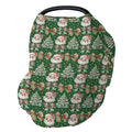 Christmas Santa Trees Car Seats Cover for Babies Santa Claus Red Green Bows Stretchy 5-in-1 Cover Adjustable Car Canopy Cover Winter Holiday Breathable Nursing Cover-Up