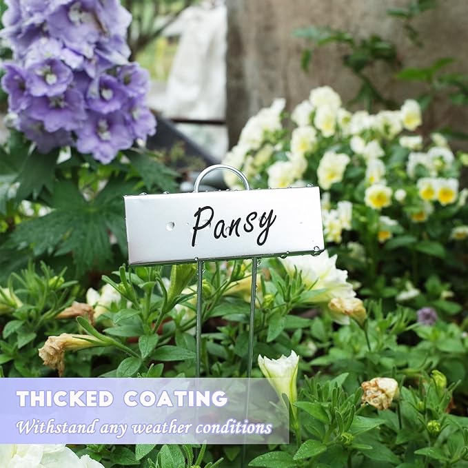 FORUP Metal Plant Labels, 50 Pack Garden Label Markers, Weatherproof Garden Stake Tags, Reusable Planting Gardening Markers, Silver