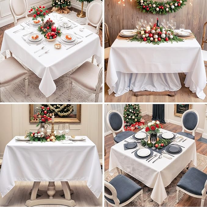 Square Tablecloth 52 x 52 Inch White Tablecloths Stain-Wrinkle Resistant Washable Polyester Table Cloths for Holiday, Buffet Parties, and Weddinge