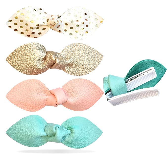 California Tot Non Slip Fully Lined Alligator Faux Leather Bow Hair Clips in Assorted Pack (Sweet Clip Set)