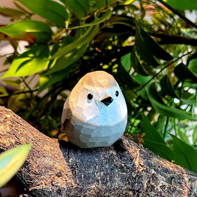 Handmade Wooden Carved Bird Decor Sculpted Hand-Painted Bird Figurines Small Home Decor Bird Statue Shelf Decor BFF Gifts for Bird Lovers (Gray Jay)