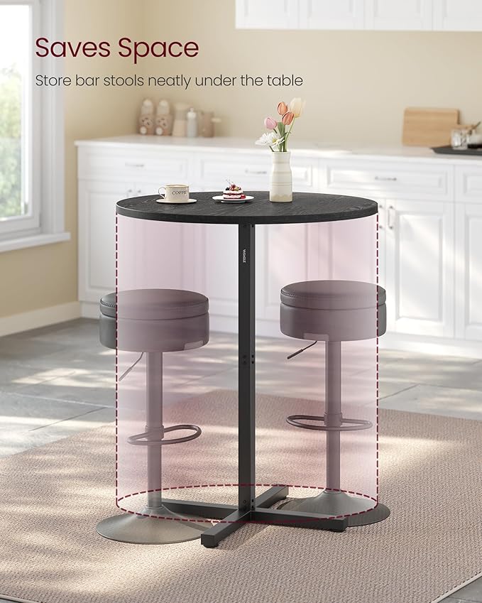 VASAGLE Round Cocktail Table, High Top Bar Pub Table with Metal Frame and Cross Base, for 2-3 People, Modern, Easy to Assemble, 23.6 x 23.6 Inches, Ebony Black ULBT361B01V1
