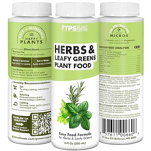Herb Plant Food for All Edible Herbs, Leafy Greens and Veggies, Liquid Houseplant Fertilizer, 32 oz (1 Quart)